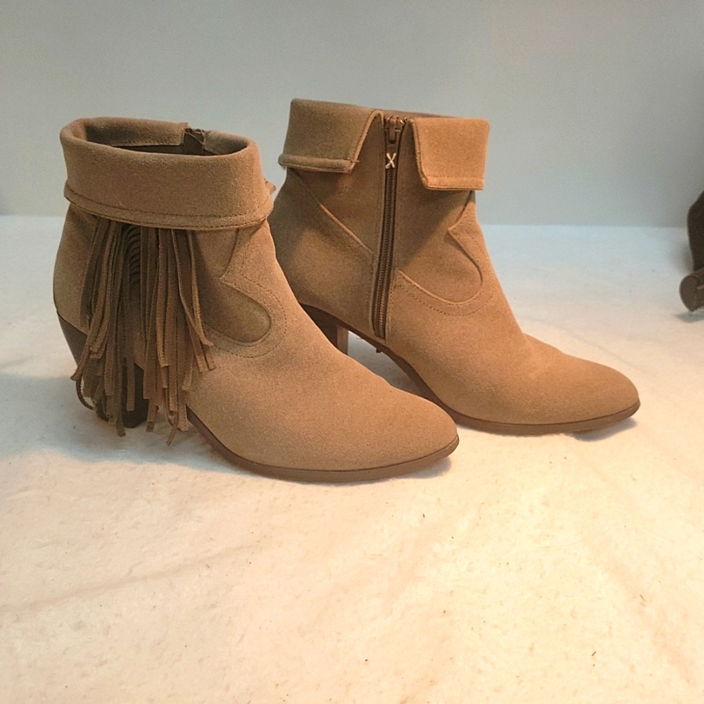 C Label taupe bootie with fringe